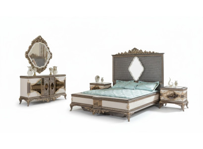 Classic grey bedroom luxury set double bed 2x nightstands