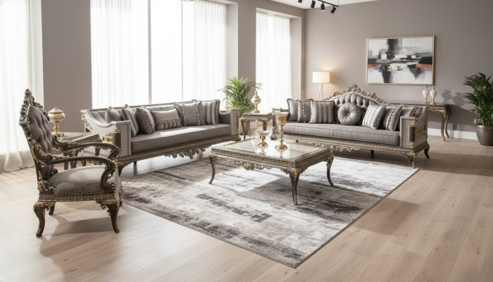 Classic Gray Chesterfield Sofa Set 3+3+1 Seater Coffee Table 4-piece