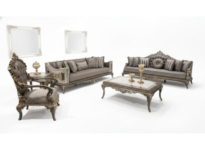 Classic Gray Chesterfield Sofa Set 3+3+1 Seater Coffee Table 4-piece