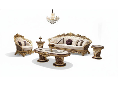 White-Gold Sofa Set Chesterfield 3+1 Seater Coffee Table Set 3-piece Sofa