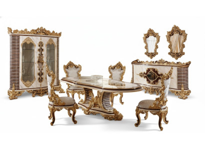 Golden Classic Dining Room Set Dining Table 6x Chairs Sideboard Mirror