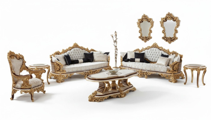 Classic White Chesterfield Sofa Set 3+3+1 Seater Coffee Table 4-piece Set