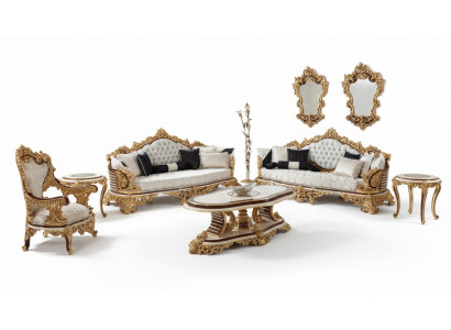 Classic White Chesterfield Sofa Set 3+3+1 Seater Coffee Table 4-piece Set