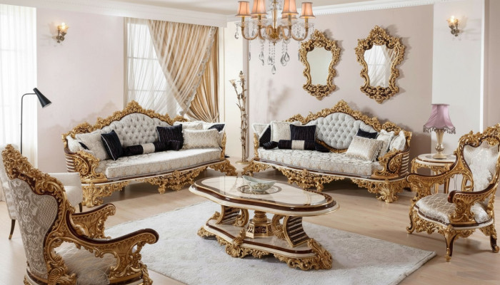White-Gold Chesterfield Sofa Set 3+3+1 Seater Couch Armchair 3-piece
