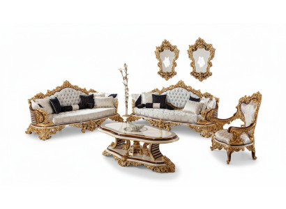 White-Gold Chesterfield Sofa Set 3+3+1 Seater Couch Armchair 3-piece