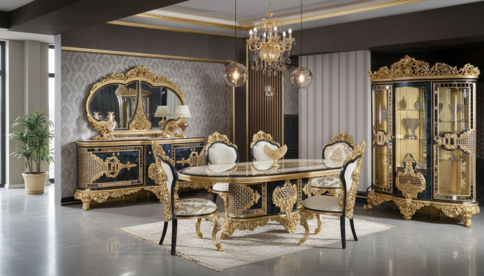 Stylish Classic Dining Room Set Dining Table Sideboard Mirror Chairs