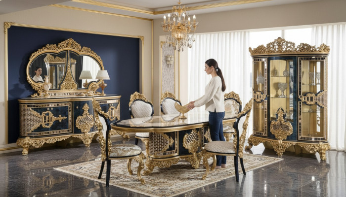 Black-Gold Dining Room Set Dining Suite Wood Furniture Dining Table 5-Piece New