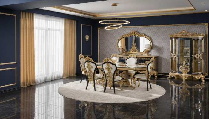 Black-Gold Dining Room Set Dining Suite Wood Furniture Dining Table 5-Piece New