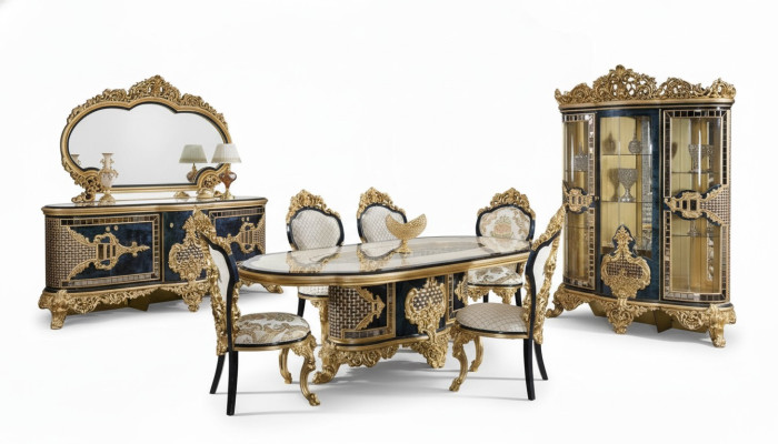 Black-Gold Dining Room Set Dining Suite Wood Furniture Dining Table 5-Piece New
