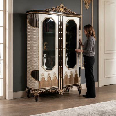 Classic display cabinet luxury wood display cabinet designer glass doors cabinet