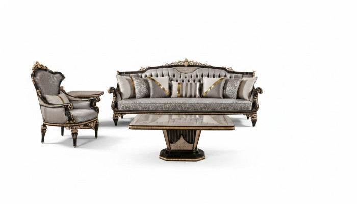 Chesterfield sofa set 3+1 seater coffee table sofa set 3-piece gray