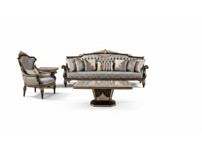 Chesterfield sofa set 3+1 seater coffee table sofa set 3-piece gray
