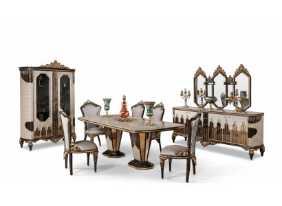 Classic White and Gold Dining Room Set Dining Table 6x Chairs Sideboard