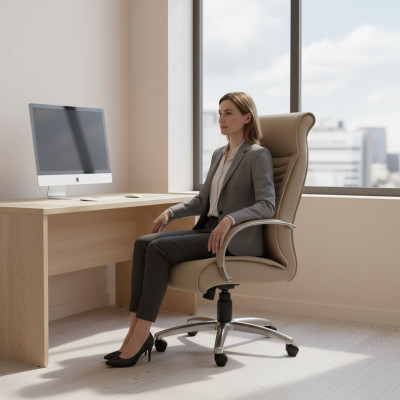 Stylish Gaming Chair Beige Office Chair Desk Swivel Chair Executive Chair