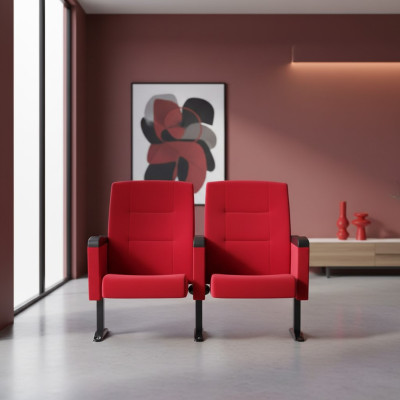 Art Deco Armchair Armchair Sofa 1-seater for Theater Design Luxury Red Textile New