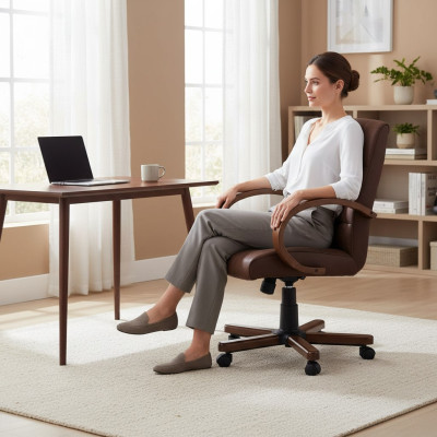 Computer chair brown executive chair faux leather padding office swivel chairs