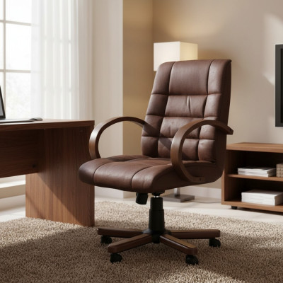 Computer chair brown executive chair faux leather padding office swivel chairs
