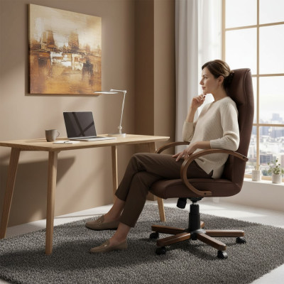 Executive chair brown faux leather padded office chair computer swivel chair new