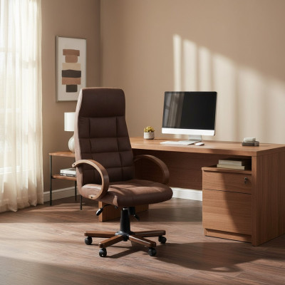 Executive chair brown faux leather padded office chair computer swivel chair new