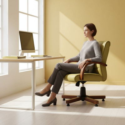 Computer Swivel Chair Modern Green Office Chair Upholstered Armchair Faux Leather Chair