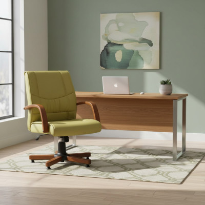 Computer Swivel Chair Modern Green Office Chair Upholstered Armchair Faux Leather Chair