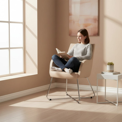 Design chair, armchair, upholstered chairs, luxury textile, armchair, beige office chair.