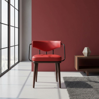 Red armchair dining room single-seater wooden chair living room 1-seater chair