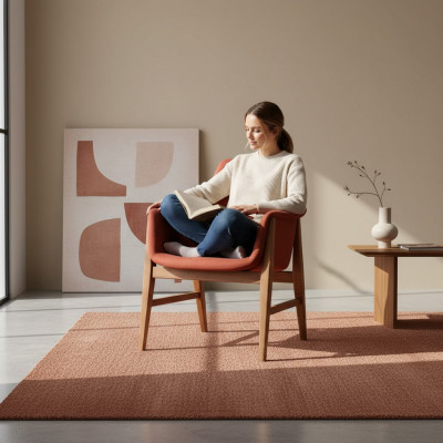 Modern Armchair Upholstered Chair Brown-Red Designer Textile Single Seater