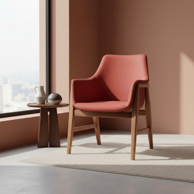 Modern Armchair Upholstered Chair Brown-Red Designer Textile Single Seater