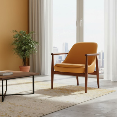 Designer orange upholstered chair dining chairs wood frame single-seater
