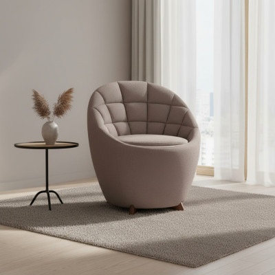 Brown upholstered armchair living room single-seater designer 1-seater wooden frame.