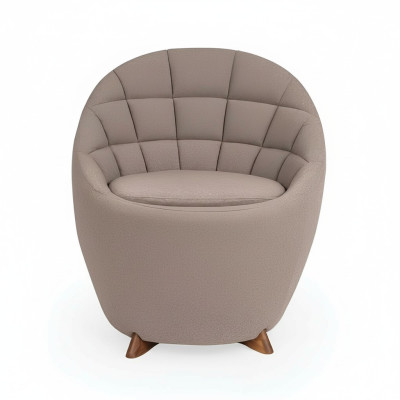 Brown upholstered armchair living room single-seater designer 1-seater wooden frame.