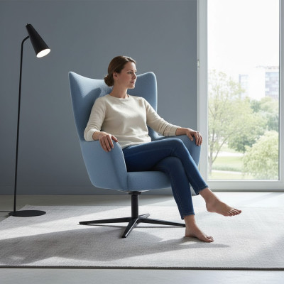 Blue armchair wingback chair designer 1-seater modern cocktail chair