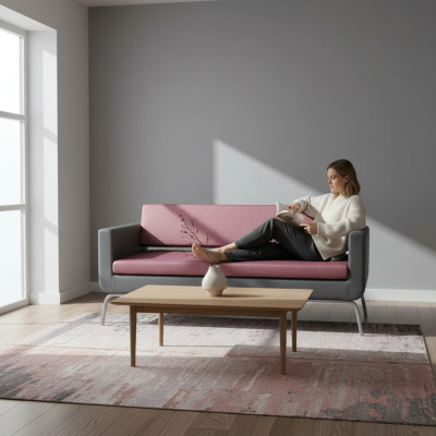 Gray-Pink Three-Seater Luxury 3-Seater High-Quality Upholstered Designer Couch