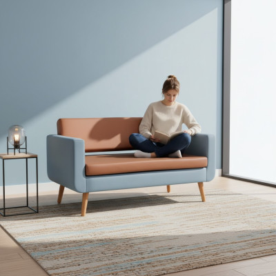 Gray-Orange Sofa Luxury 3-Seater Designer Couch Living Room Upholstery 3-Seater