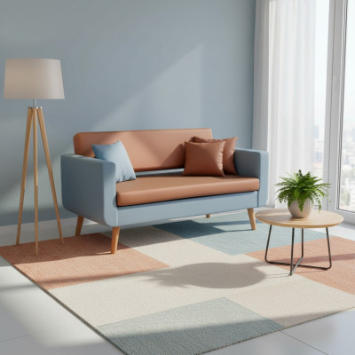 Gray-Orange Sofa Luxury 3-Seater Designer Couch Living Room Upholstery 3-Seater