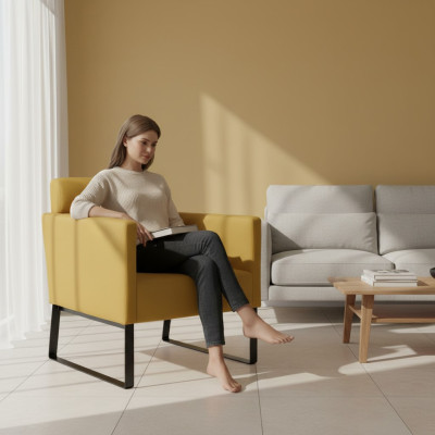 Brown lounge armchair, relaxation chair, fabric lounge single-seater, luxury 1-seater