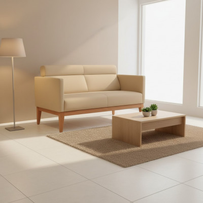 Beige Office Sofa Designer 2-Seater Upholstered Couch Faux Leather Luxury Sofas
