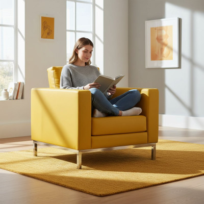 Yellow Chair Modern Study Relax Armchair Faux Leather Single Seater