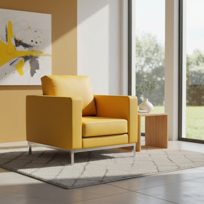 Yellow Chair Modern Study Relax Armchair Faux Leather Single Seater