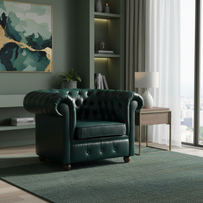 Chesterfield dark green armchair lounge living room TV single-seater