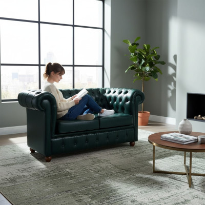 Dark blue Chesterfield two-seater modern sofa 2-seater 2-person sofa