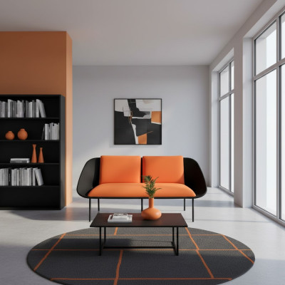 Black-Orange 2-Seater Study Upholstery Modern Couch Textile Sofas