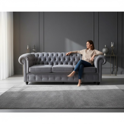 Chesterfield Gray Three-Seater Luxury Couch Designer Living Room Sofa