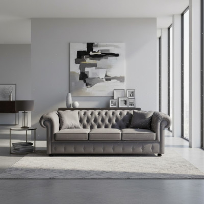 Chesterfield Gray Three-Seater Luxury Couch Designer Living Room Sofa