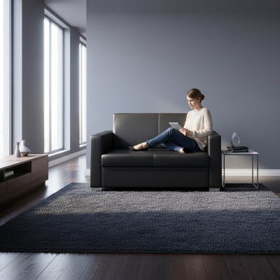 Black leather sofa two-seater couch lounge 2-seater modern club 2-seater