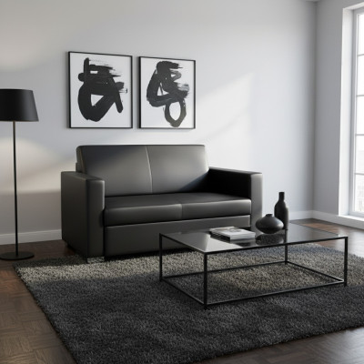 Black leather sofa two-seater couch lounge 2-seater modern club 2-seater