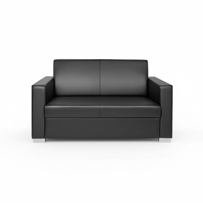Black leather sofa two-seater couch lounge 2-seater modern club 2-seater
