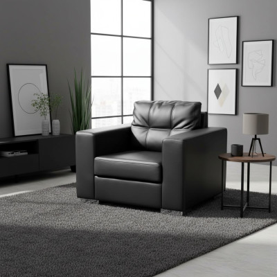 Black armchair, faux leather single-seater, living room relax, new 1-seater