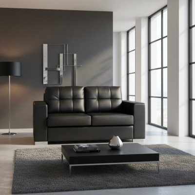 Black living room 2-seater luxury leather recliner couch modern design